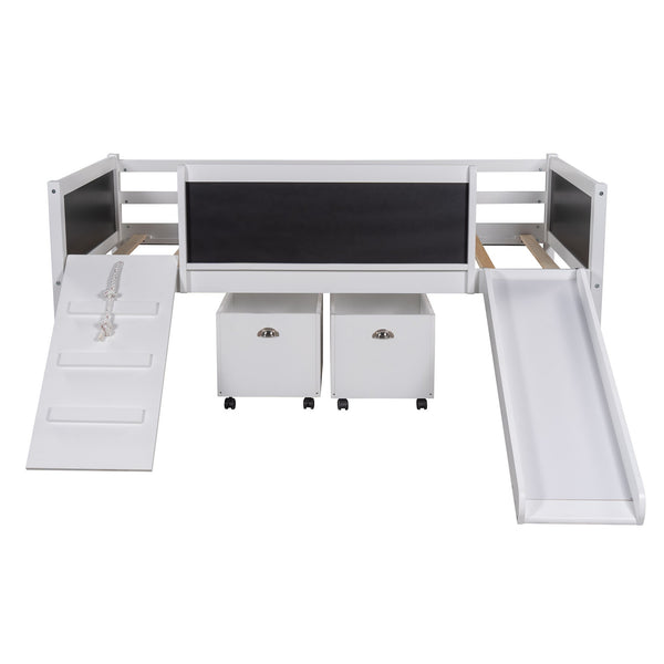 Homeroots Climbing Frame White Twin Size Loft Bed With Slide And Storage Boxes  Manufactured Wood + Solid Wood 404244