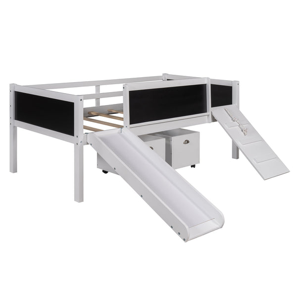 Homeroots Climbing Frame White Twin Size Loft Bed With Slide And Storage Boxes  Manufactured Wood + Solid Wood 404244