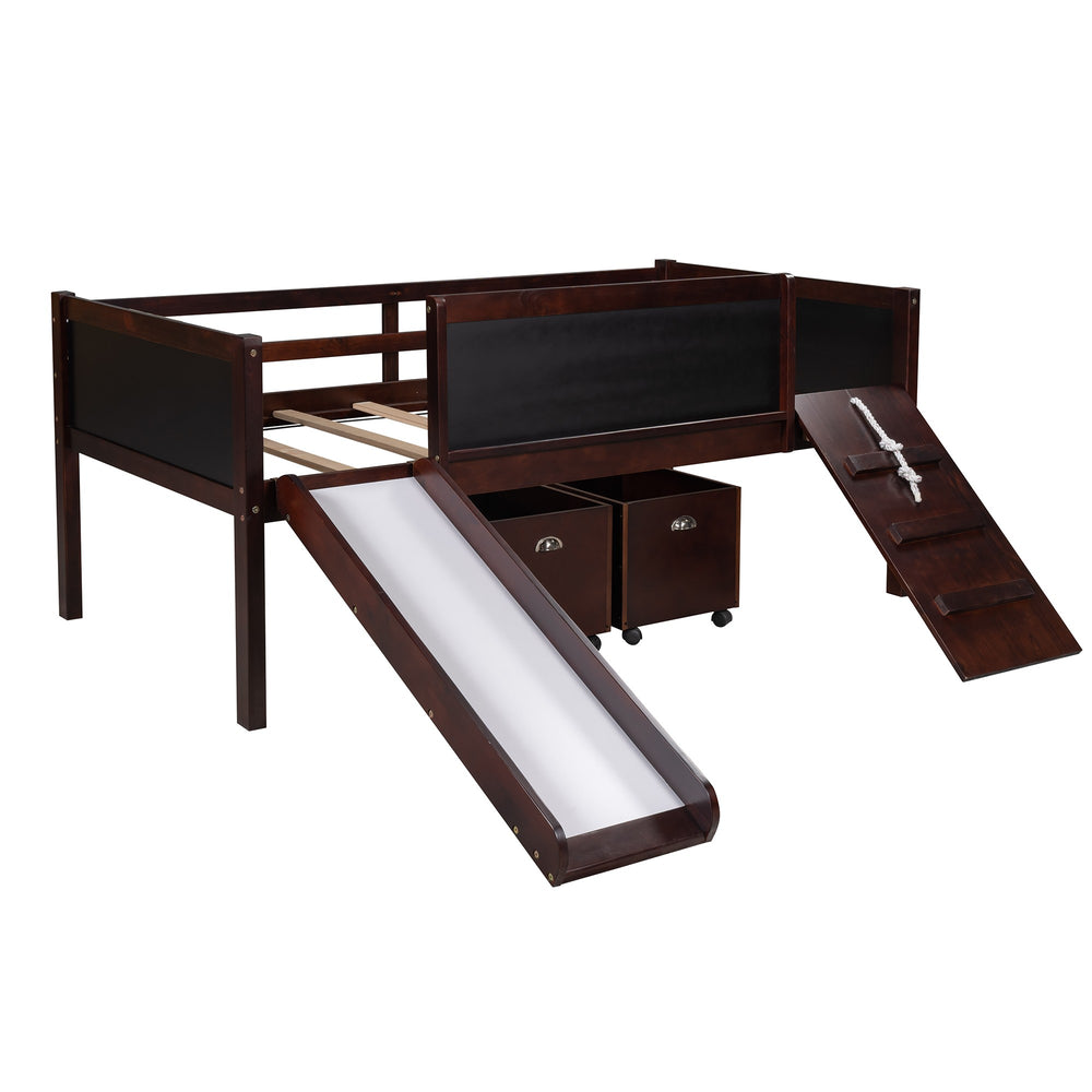 Homeroots Climbing Frame Dark Brown Twin Size Loft Bed With Slide And Storage Boxes  Manufactured Wood + Solid Wood 404246