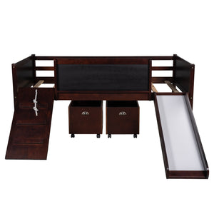 Homeroots Climbing Frame Dark Brown Twin Size Loft Bed With Slide And Storage Boxes  Manufactured Wood + Solid Wood 404246