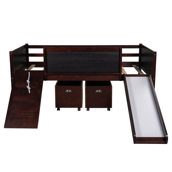 Homeroots Climbing Frame Dark Brown Twin Size Loft Bed With Slide And Storage Boxes  Manufactured Wood + Solid Wood 404246