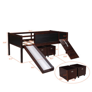 Homeroots Climbing Frame Dark Brown Twin Size Loft Bed With Slide And Storage Boxes  Manufactured Wood + Solid Wood 404246