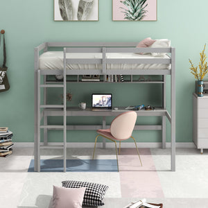 Homeroots Minimalist Gray Twin Size Loft Bed With Built In Desk And Shelf  Manufactured Wood + Solid Wood 404250