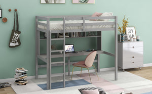 Homeroots Minimalist Gray Twin Size Loft Bed With Built In Desk And Shelf  Manufactured Wood + Solid Wood 404250