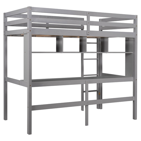 Homeroots Minimalist Gray Twin Size Loft Bed With Built In Desk And Shelf  Manufactured Wood + Solid Wood 404250