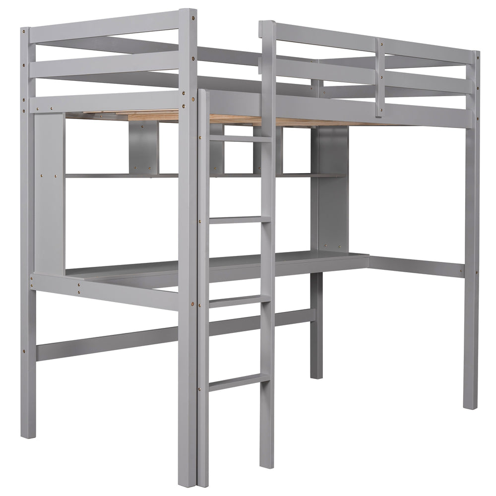 Homeroots Minimalist Gray Twin Size Loft Bed With Built In Desk And Shelf  Manufactured Wood + Solid Wood 404250