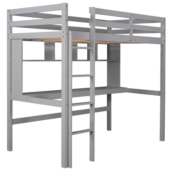Homeroots Minimalist Gray Twin Size Loft Bed With Built In Desk And Shelf  Manufactured Wood + Solid Wood 404250