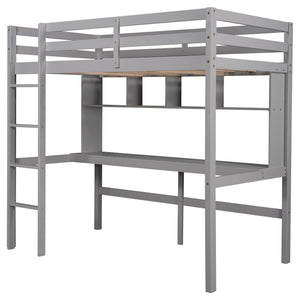 Homeroots Minimalist Gray Twin Size Loft Bed With Built In Desk And Shelf  Manufactured Wood + Solid Wood 404250