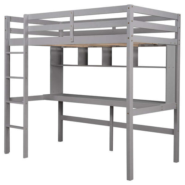 Homeroots Minimalist Gray Twin Size Loft Bed With Built In Desk And Shelf  Manufactured Wood + Solid Wood 404250