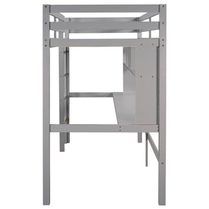 Homeroots Minimalist Gray Twin Size Loft Bed With Built In Desk And Shelf  Manufactured Wood + Solid Wood 404250