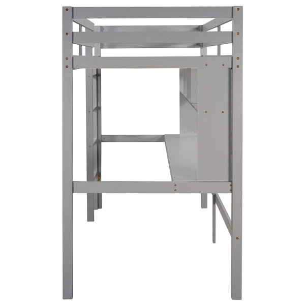 Homeroots Minimalist Gray Twin Size Loft Bed With Built In Desk And Shelf  Manufactured Wood + Solid Wood 404250