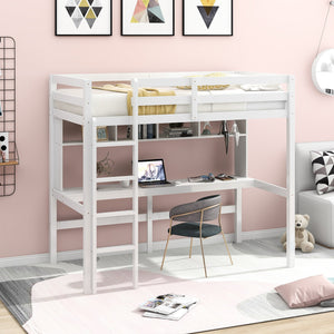 Homeroots Minimalist White Twin Size Loft Bed With Built In Desk And Shelf  Manufactured Wood + Solid Wood 404251