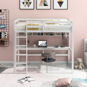 Homeroots Minimalist White Twin Size Loft Bed With Built In Desk And Shelf  Manufactured Wood + Solid Wood 404251
