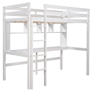 Homeroots Minimalist White Twin Size Loft Bed With Built In Desk And Shelf  Manufactured Wood + Solid Wood 404251