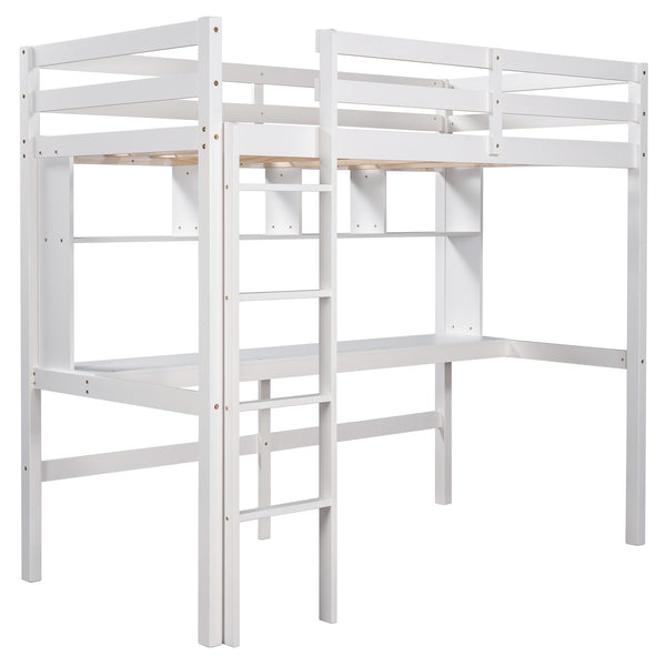 Homeroots Minimalist White Twin Size Loft Bed With Built In Desk And Shelf  Manufactured Wood + Solid Wood 404251