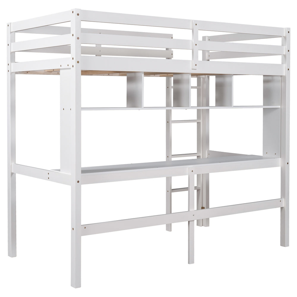 Homeroots Minimalist White Twin Size Loft Bed With Built In Desk And Shelf  Manufactured Wood + Solid Wood 404251