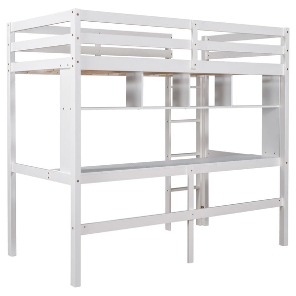 Homeroots Minimalist White Twin Size Loft Bed With Built In Desk And Shelf  Manufactured Wood + Solid Wood 404251