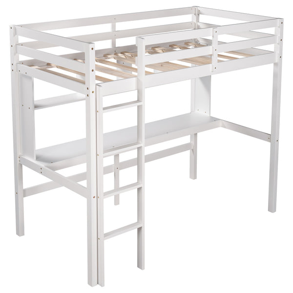 Homeroots Minimalist White Twin Size Loft Bed With Built In Desk And Shelf  Manufactured Wood + Solid Wood 404251