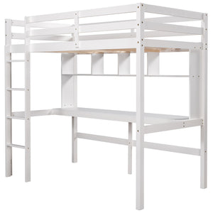 Homeroots Minimalist White Twin Size Loft Bed With Built In Desk And Shelf  Manufactured Wood + Solid Wood 404251
