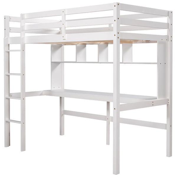 Homeroots Minimalist White Twin Size Loft Bed With Built In Desk And Shelf  Manufactured Wood + Solid Wood 404251