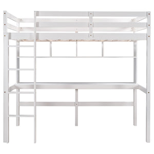 Homeroots Minimalist White Twin Size Loft Bed With Built In Desk And Shelf  Manufactured Wood + Solid Wood 404251