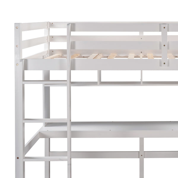 Homeroots Minimalist White Twin Size Loft Bed With Built In Desk And Shelf  Manufactured Wood + Solid Wood 404251