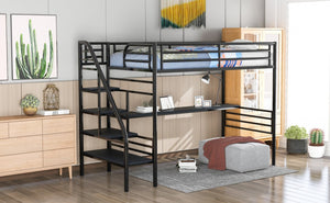 Homeroots Mod Black Twin Size Metal Loft Bed With Desk And Stairs  Steel 404252