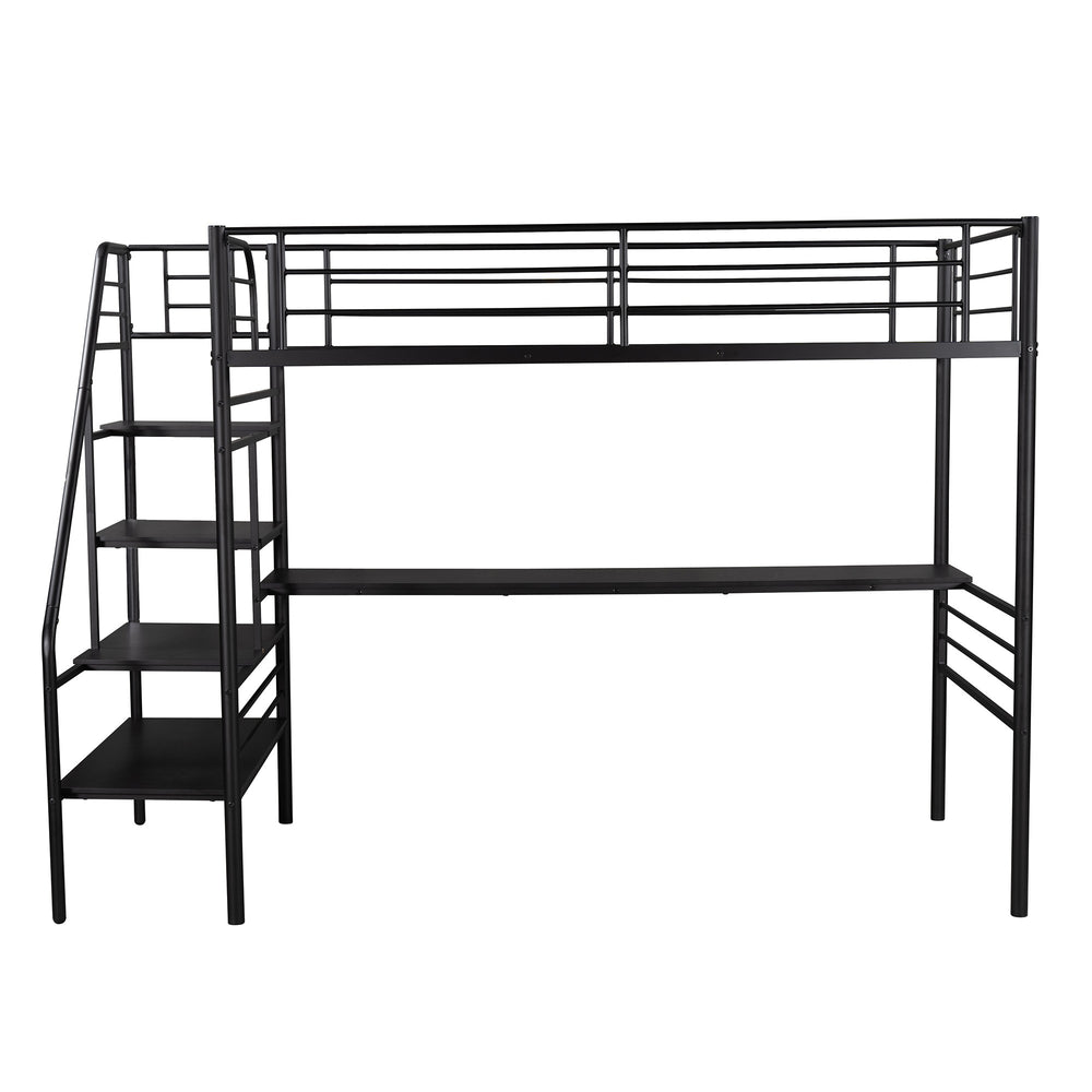 Homeroots Mod Black Twin Size Metal Loft Bed With Desk And Stairs  Steel 404252