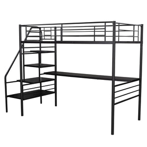 Homeroots Mod Black Twin Size Metal Loft Bed With Desk And Stairs  Steel 404252