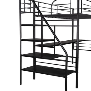 Homeroots Mod Black Twin Size Metal Loft Bed With Desk And Stairs  Steel 404252