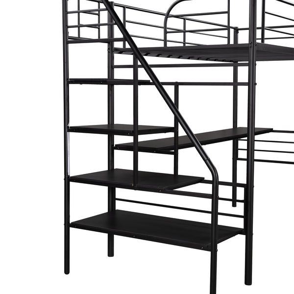 Homeroots Mod Black Twin Size Metal Loft Bed With Desk And Stairs  Steel 404252
