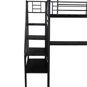 Homeroots Mod Black Twin Size Metal Loft Bed With Desk And Stairs  Steel 404252
