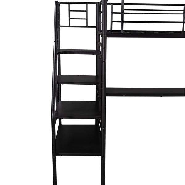 Homeroots Mod Black Twin Size Metal Loft Bed With Desk And Stairs  Steel 404252