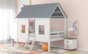 Homeroots Playhouse With Windows And Roof White Twin Size Low Loft Bed  Manufactured Wood + Solid Wood 404253