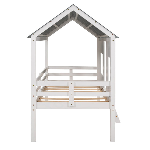 Homeroots Playhouse With Windows And Roof White Twin Size Low Loft Bed  Manufactured Wood + Solid Wood 404253