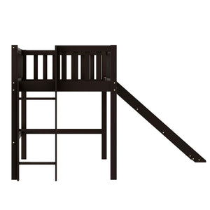 Homeroots Dark Brown Twin Size Loft Bed With Slide  Manufactured Wood + Solid Wood 404254