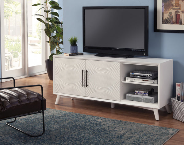 Homeroots 64" White Pine Solid Wood Open Shelving Tv Stand  Solid Wood 404257