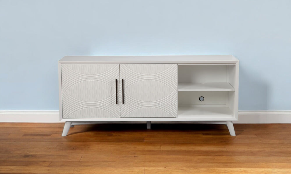 Homeroots 64" White Pine Solid Wood Open Shelving Tv Stand  Solid Wood 404257