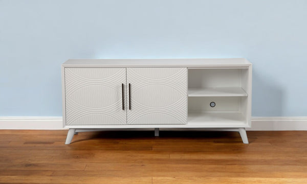 Homeroots 64" White Pine Solid Wood Open Shelving Tv Stand  Solid Wood 404257