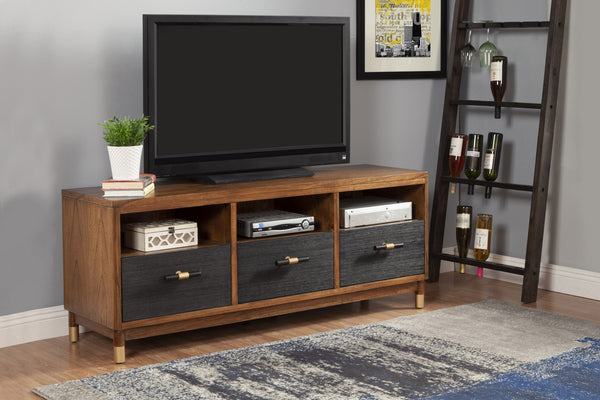 Homeroots 61" Brown And Black Solid Wood Open Shelving Tv Stand  Solid Wood 404258