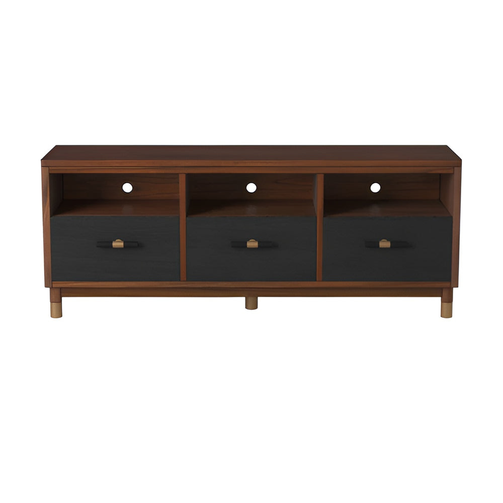 Homeroots 61" Brown And Black Solid Wood Open Shelving Tv Stand  Solid Wood 404258