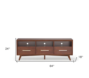 Homeroots 64" Brown Mahogany Solid Wood Open Shelving Tv Stand  Solid Wood 404259