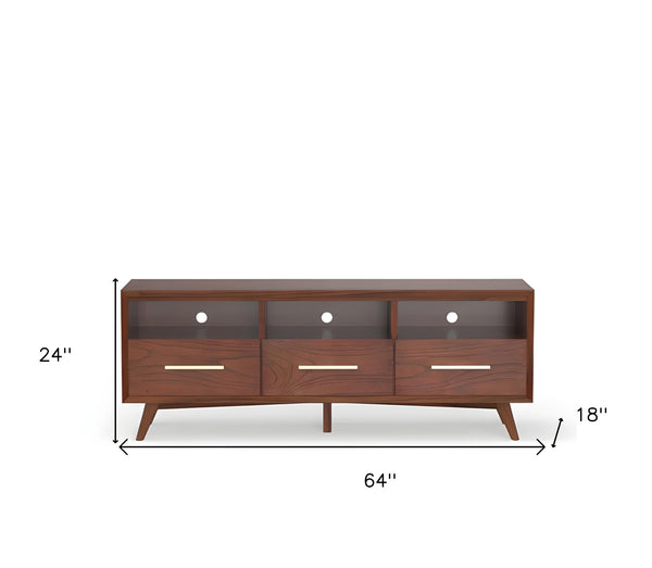 Homeroots 64" Brown Mahogany Solid Wood Open Shelving Tv Stand  Solid Wood 404259