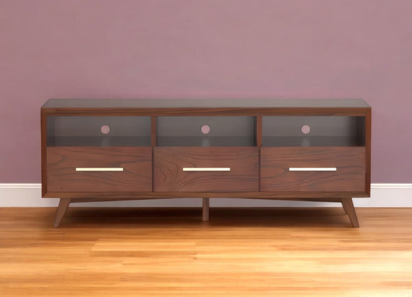 Homeroots 64" Brown Mahogany Solid Wood Open Shelving Tv Stand  Solid Wood 404259