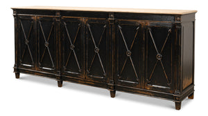 Sarreid Marksman Sideboard In Antique Ebony - Elegant Design With 3 Removable Shelves & Natural Top Black  40426-2