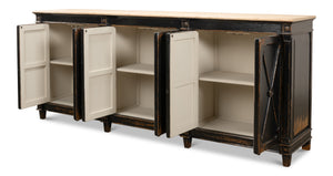 Sarreid Marksman Sideboard In Antique Ebony - Elegant Design With 3 Removable Shelves & Natural Top Black  40426-2