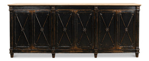 Sarreid Marksman Sideboard In Antique Ebony - Elegant Design With 3 Removable Shelves & Natural Top Black  40426-2