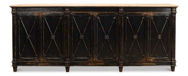 Sarreid Marksman Sideboard In Antique Ebony - Elegant Design With 3 Removable Shelves & Natural Top Black  40426-2
