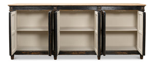 Sarreid Marksman Sideboard In Antique Ebony - Elegant Design With 3 Removable Shelves & Natural Top Black  40426-2