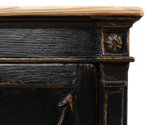 Sarreid Marksman Sideboard In Antique Ebony - Elegant Design With 3 Removable Shelves & Natural Top Black  40426-2